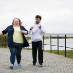 obese woman trying to lose weight by walking